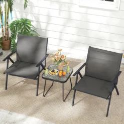 2er Set Gartenstühle mit Atmungsaktivem Stoff Balkonstühle Terrassenstühle Grau