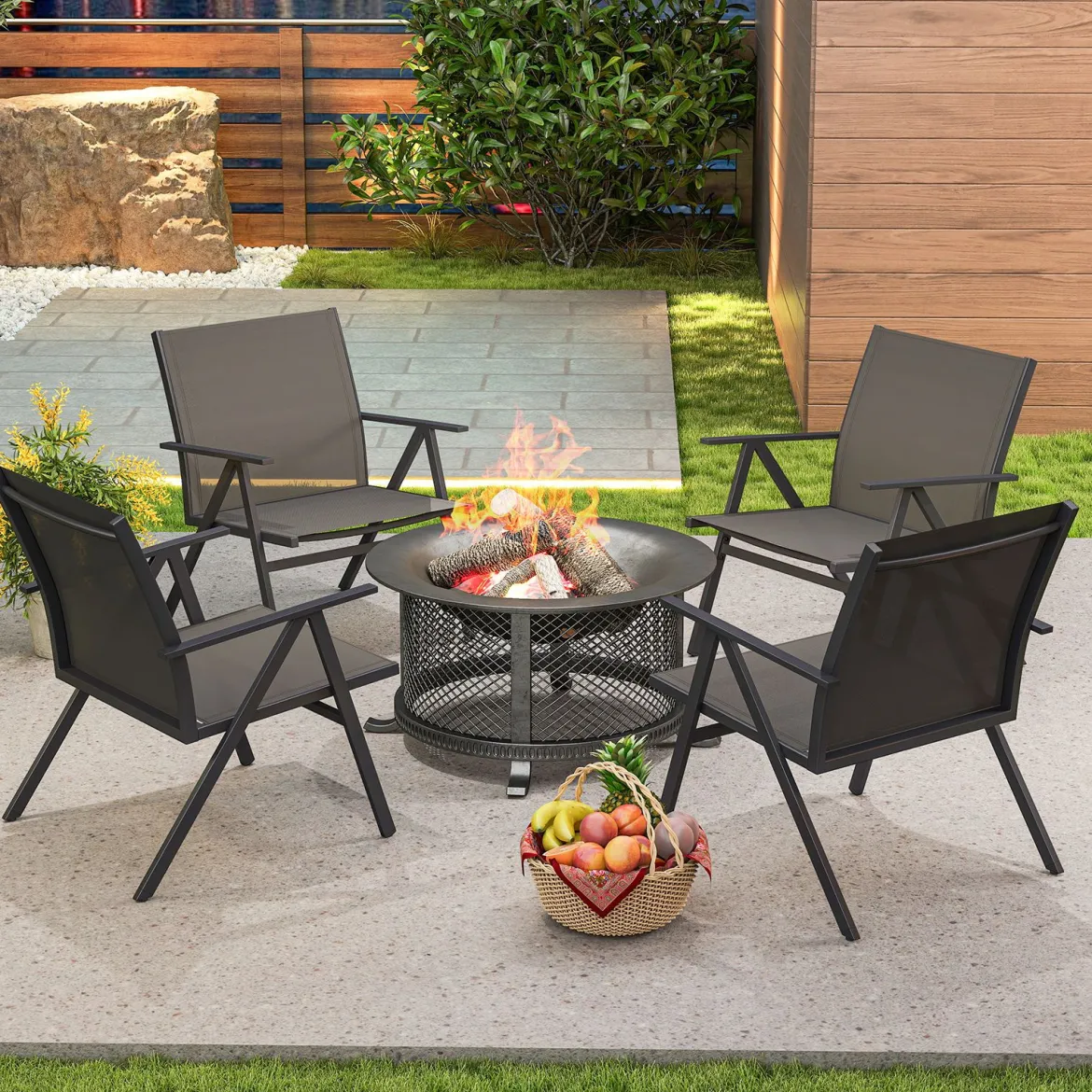 2er Set Gartenstühle mit Atmungsaktivem Stoff Balkonstühle Terrassenstühle Grau