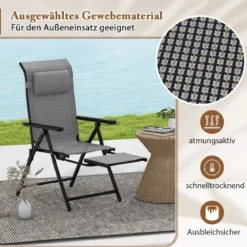 2er Set Gartenstühle mit ausziehbarer Fußstütze Hochlehner Klappstühle mit 10-fach verstellbarer Rückenlehne