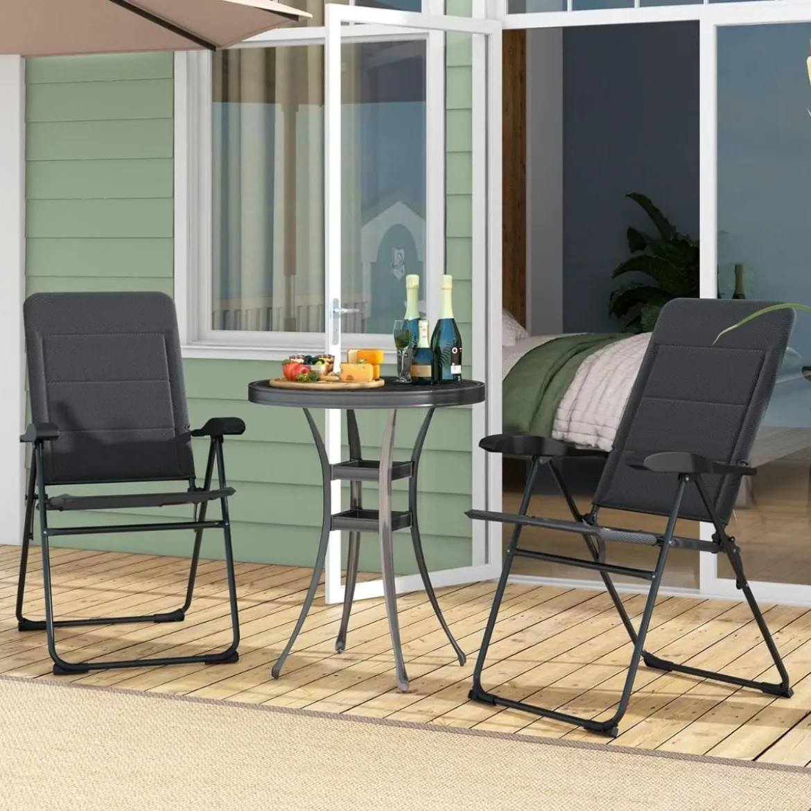 2er Set Gartenstühle mit 7-fach Verstellbarer Rückenlehne Klappstühle Balkonstühle Grau
