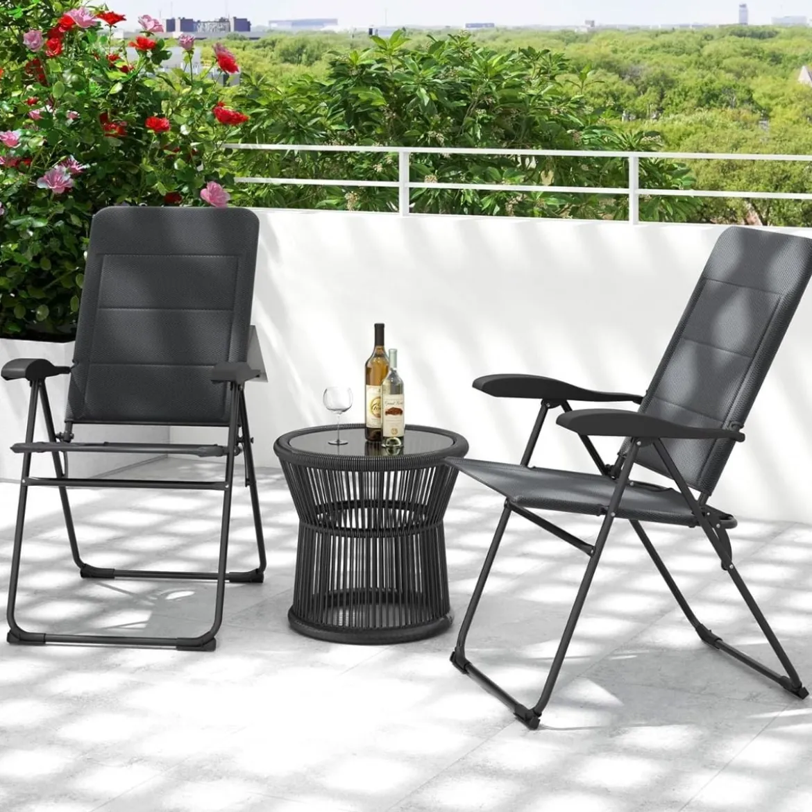 2er Set Gartenstühle mit 7-fach Verstellbarer Rückenlehne Klappstühle Balkonstühle Grau