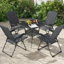 2er Set Gartenstühle mit 7-fach Verstellbarer Rückenlehne Klappstühle Balkonstühle Grau