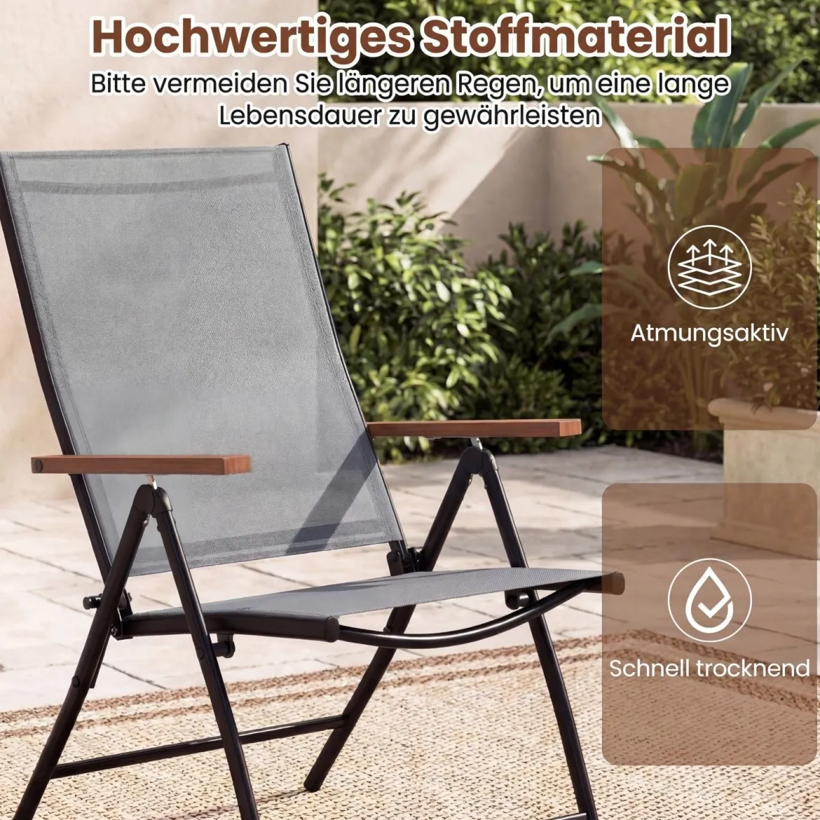 4er Set Gartenstühle mit 5-Fach Verstellbarer Rückenlehne Klappbare Balkonstühle bis 150 kg Grau