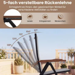 4er Set Gartenstühle mit 5-Fach Verstellbarer Rückenlehne Klappbare Balkonstühle bis 150 kg Grau