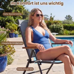 4er Set Gartenstühle mit 5-Fach Verstellbarer Rückenlehne Klappbare Balkonstühle bis 150 kg Grau