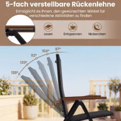 4er Set Gartenstühle mit 5-Fach Verstellbarer Rückenlehne Klappbare Balkonstühle bis 150 kg