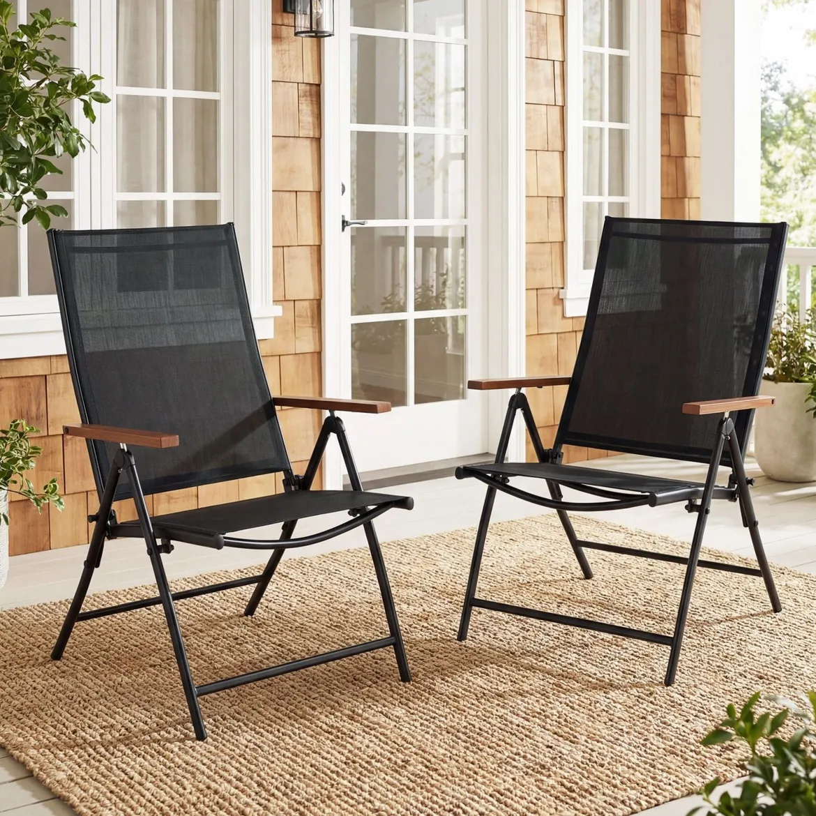 2er Set Gartenstühle mit 5-Fach Verstellbarer Rückenlehne Klappbare Balkonstühle bis 150 kg