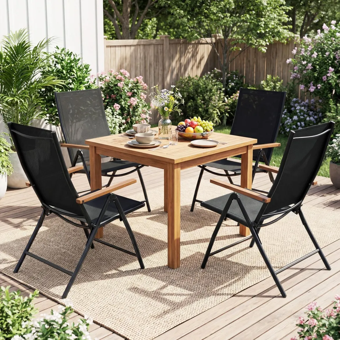2er Set Gartenstühle mit 5-Fach Verstellbarer Rückenlehne Klappbare Balkonstühle bis 150 kg