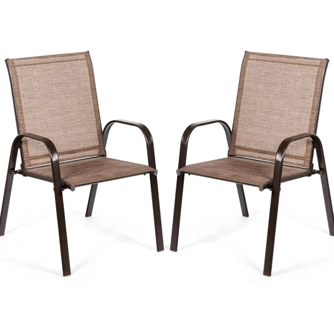 2er Set Gartenstühle mit Gebogenen Armlehnen & Verstärktem Metallrahmen Outdoor Bistrostühle