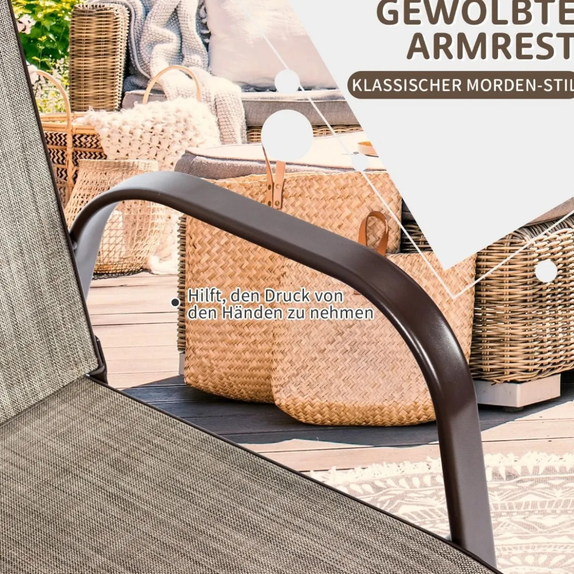 2er Set Gartenstühle mit Gebogenen Armlehnen & Verstärktem Metallrahmen Outdoor Bistrostühle