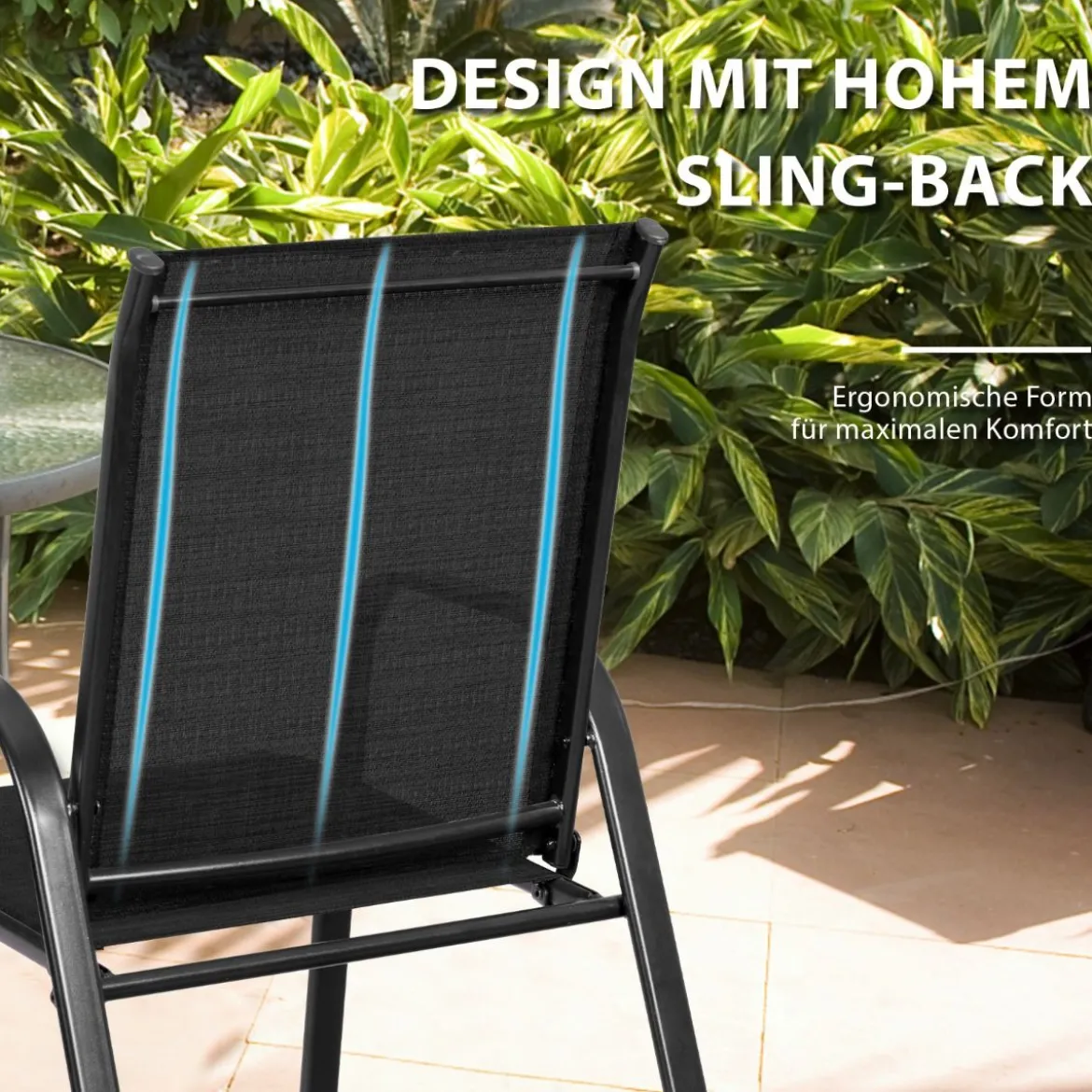 2er Set Gartenstühle mit Gebogenen Armlehnen & Verstärktem Metallrahmen Outdoor Bistrostühle