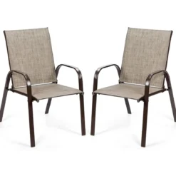 2er Set Gartenstühle mit Gebogenen Armlehnen & Verstärktem Metallrahmen Outdoor Bistrostühle