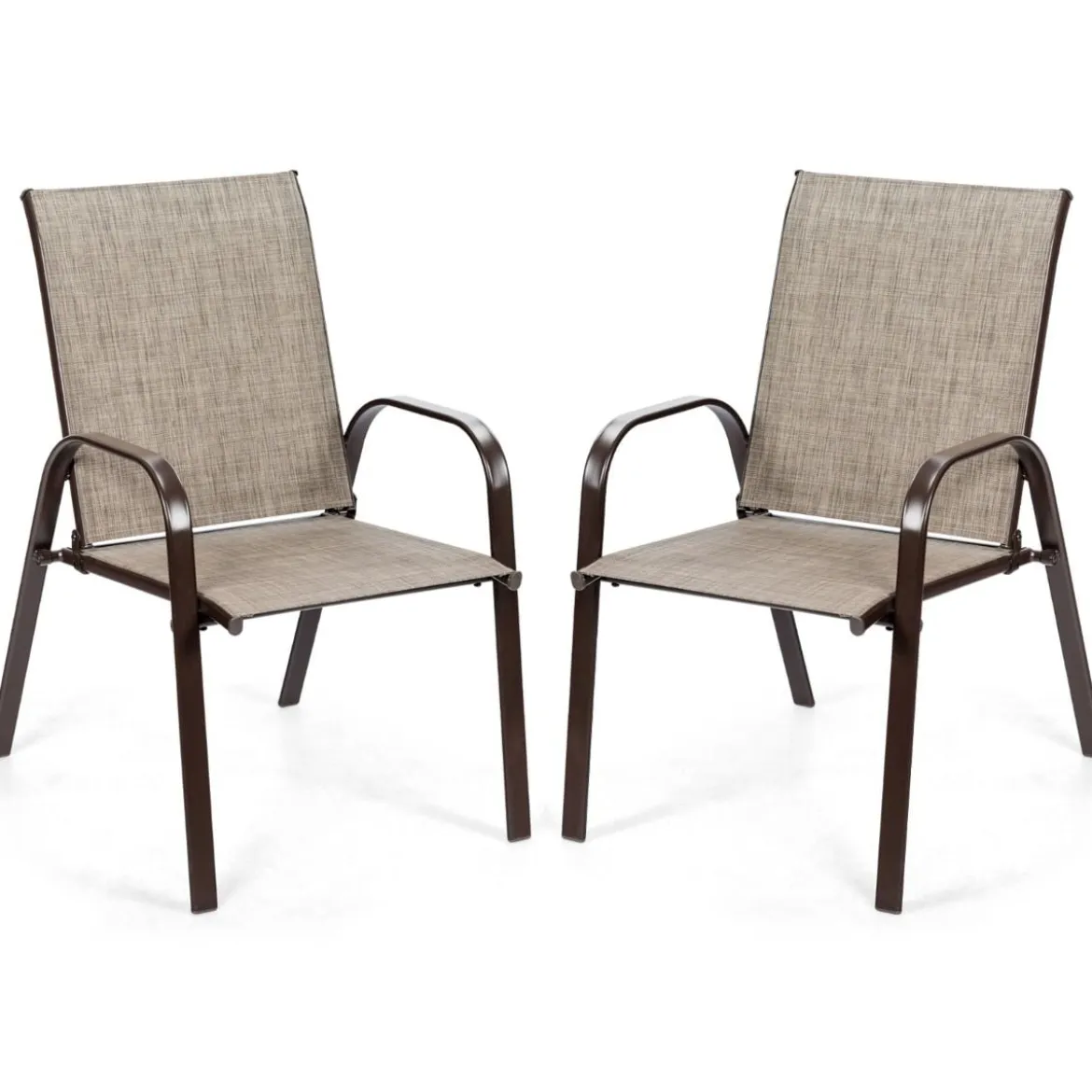 2er Set Gartenstühle mit Gebogenen Armlehnen & Verstärktem Metallrahmen Outdoor Bistrostühle