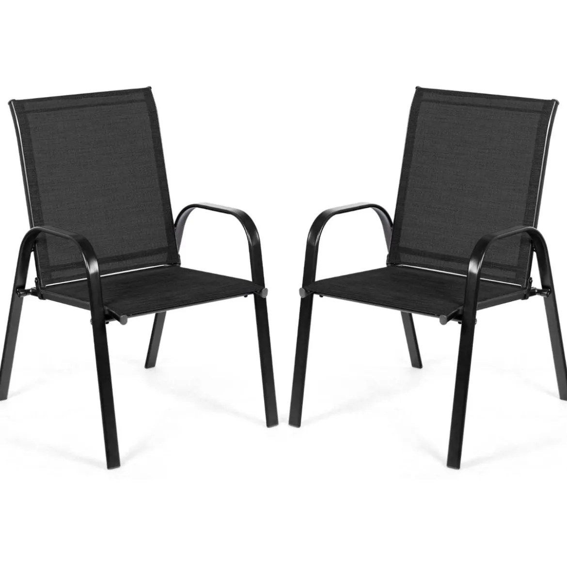 2er Set Gartenstühle mit Gebogenen Armlehnen & Verstärktem Metallrahmen Outdoor Bistrostühle