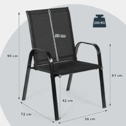 2er Set Gartenstühle mit Gebogenen Armlehnen & Verstärktem Metallrahmen Outdoor Bistrostühle