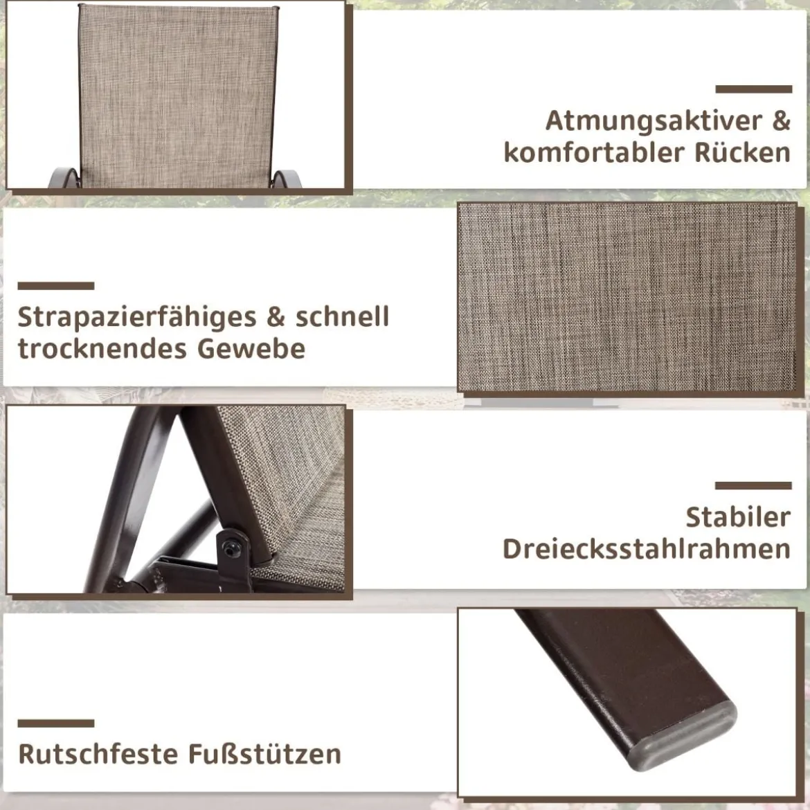 2er Set Gartenstühle mit Gebogenen Armlehnen & Verstärktem Metallrahmen Outdoor Bistrostühle