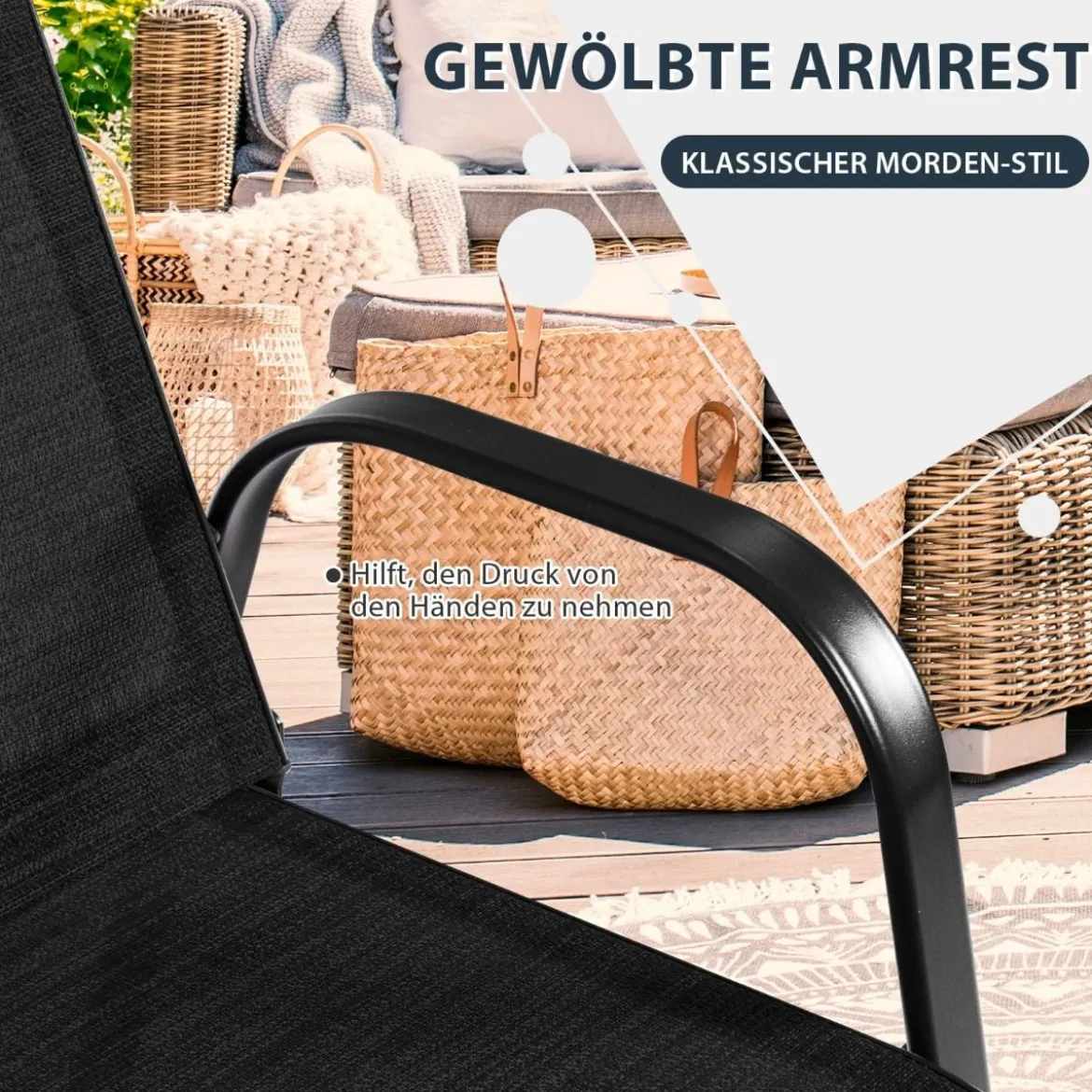2er Set Gartenstühle mit Gebogenen Armlehnen & Verstärktem Metallrahmen Outdoor Bistrostühle