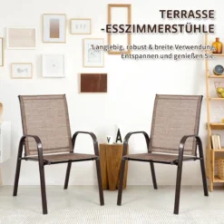 2er Set Gartenstühle mit Gebogenen Armlehnen & Verstärktem Metallrahmen Outdoor Bistrostühle
