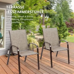 2er Set Gartenstühle mit Gebogenen Armlehnen & Verstärktem Metallrahmen Outdoor Bistrostühle