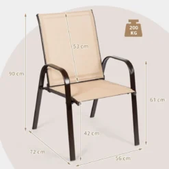 2er Set Gartenstühle mit Gebogenen Armlehnen & Verstärktem Metallrahmen Outdoor Bistrostühle