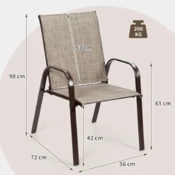 2er Set Gartenstühle mit Gebogenen Armlehnen & Verstärktem Metallrahmen Outdoor Bistrostühle