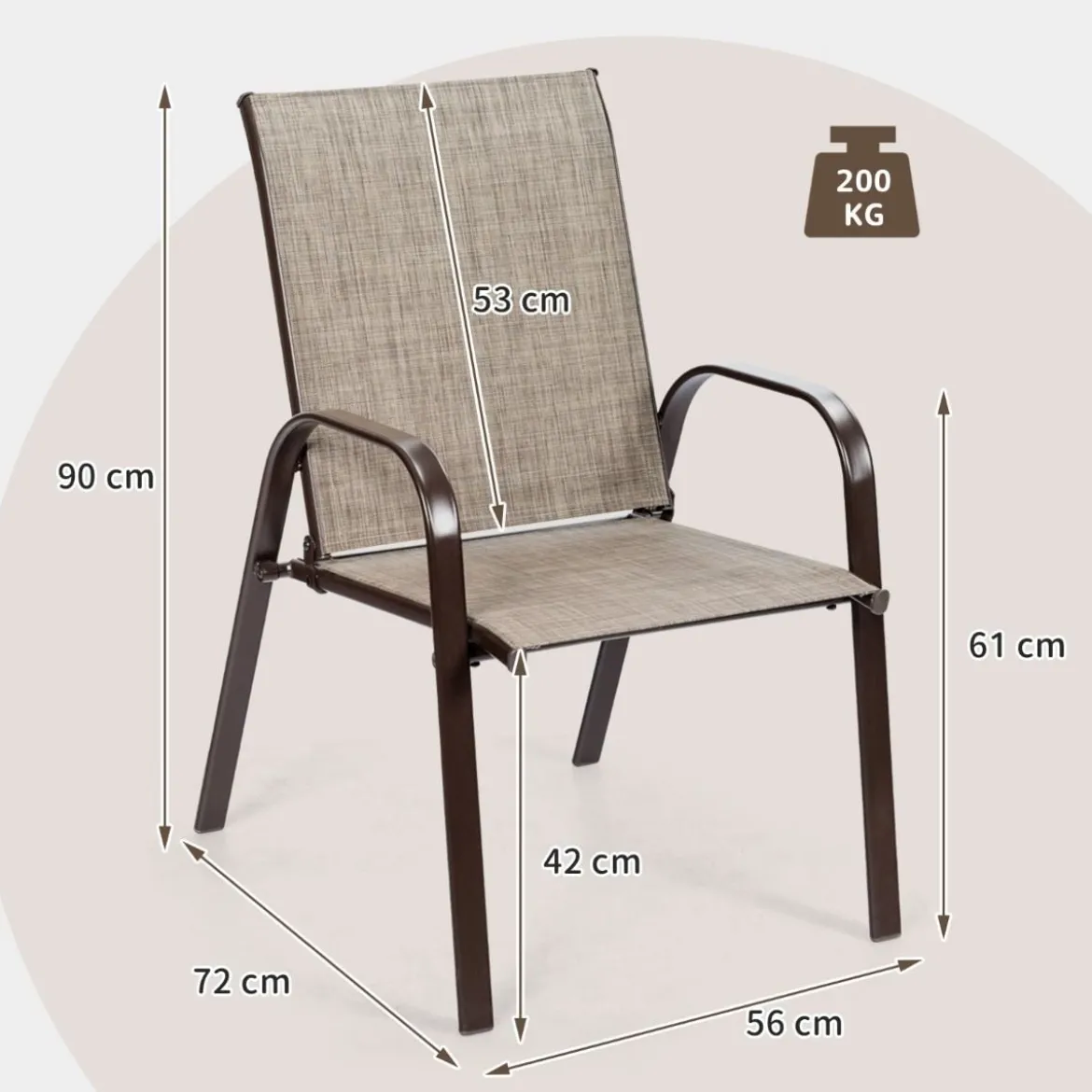 2er Set Gartenstühle mit Gebogenen Armlehnen & Verstärktem Metallrahmen Outdoor Bistrostühle