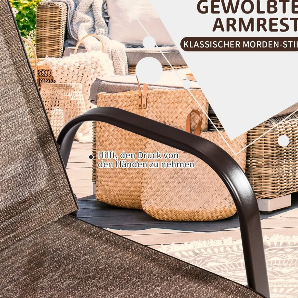 2er Set Gartenstühle mit Gebogenen Armlehnen & Verstärktem Metallrahmen Outdoor Bistrostühle
