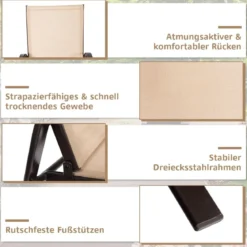 2er Set Gartenstühle mit Gebogenen Armlehnen & Verstärktem Metallrahmen Outdoor Bistrostühle