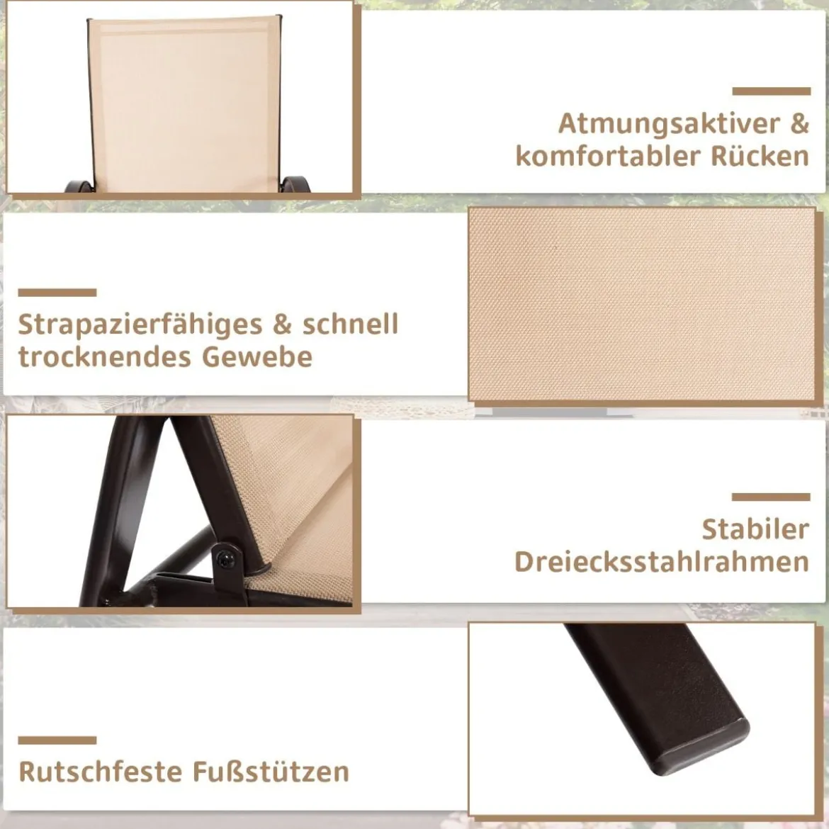 2er Set Gartenstühle mit Gebogenen Armlehnen & Verstärktem Metallrahmen Outdoor Bistrostühle
