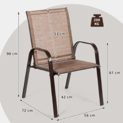 2er Set Gartenstühle mit Gebogenen Armlehnen & Verstärktem Metallrahmen Outdoor Bistrostühle