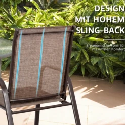 2er Set Gartenstühle mit Gebogenen Armlehnen & Verstärktem Metallrahmen Outdoor Bistrostühle
