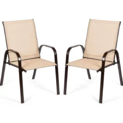 2er Set Gartenstühle mit Gebogenen Armlehnen & Verstärktem Metallrahmen Outdoor Bistrostühle