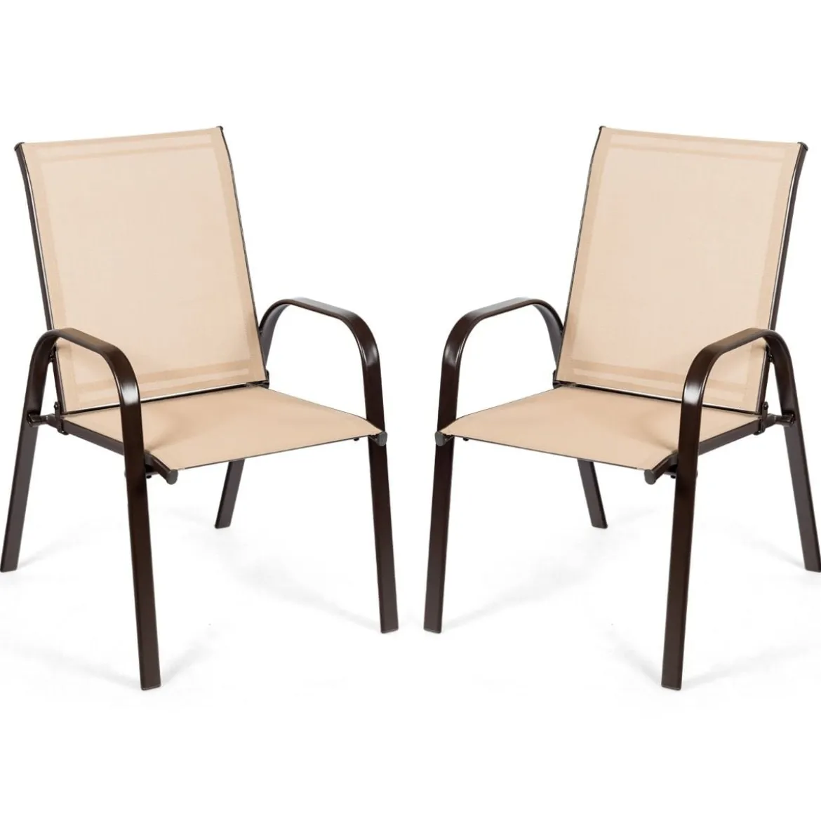 2er Set Gartenstühle mit Gebogenen Armlehnen & Verstärktem Metallrahmen Outdoor Bistrostühle