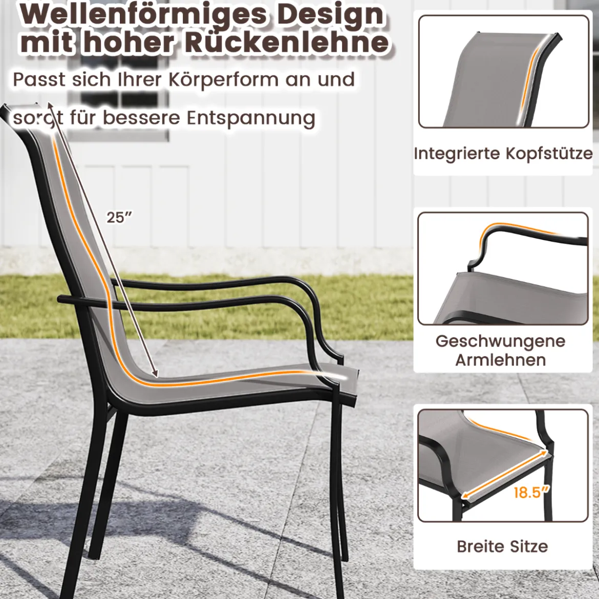 2er Set Gartenstühle mit Hoher Rückenlehne bis 150 kg Belastbar Terrassenstühle Grau