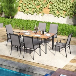 2er Set Gartenstühle mit Hoher Rückenlehne bis 150 kg Belastbar Terrassenstühle Grau