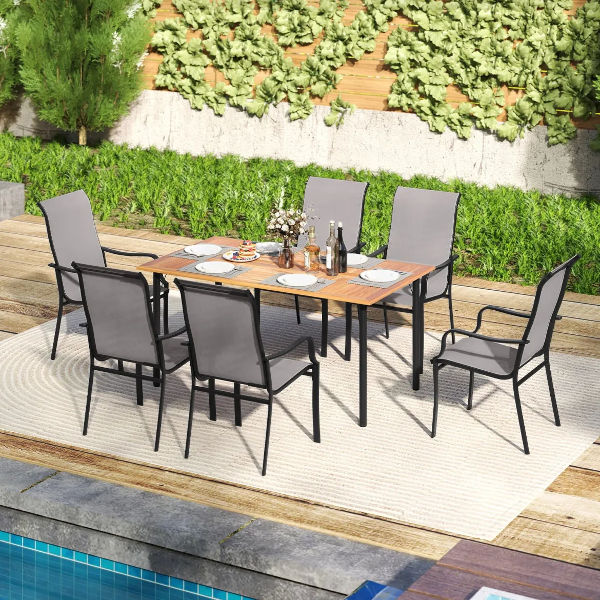 2er Set Gartenstühle mit Hoher Rückenlehne bis 150 kg Belastbar Terrassenstühle Grau
