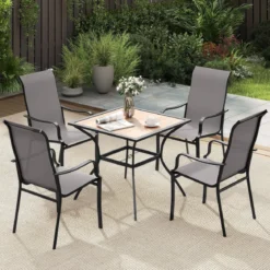 2er Set Gartenstühle mit Hoher Rückenlehne bis 150 kg Belastbar Terrassenstühle Grau