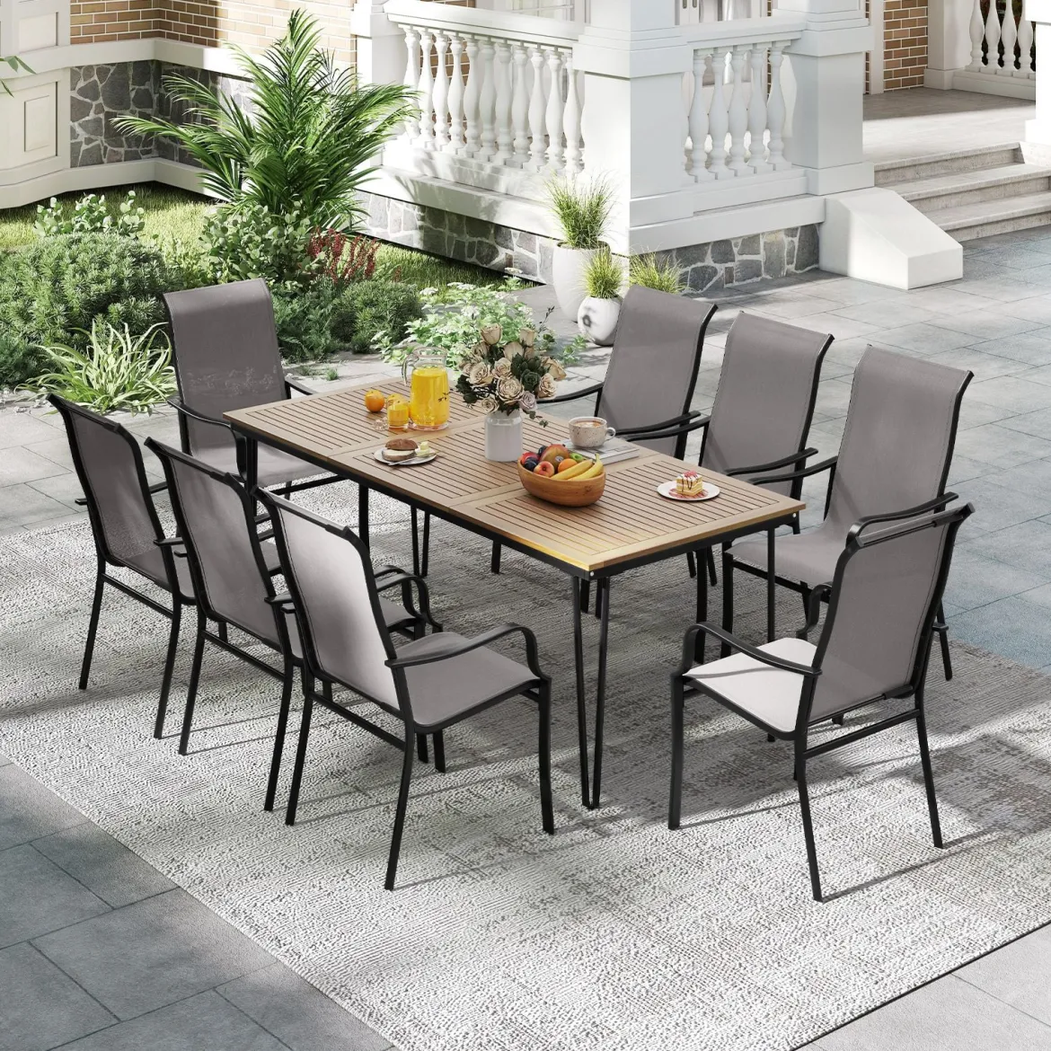 2er Set Gartenstühle mit Hoher Rückenlehne bis 150 kg Belastbar Terrassenstühle Grau