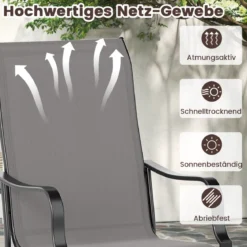2er Set Gartenstühle mit Hoher Rückenlehne bis 150 kg Belastbar Terrassenstühle Grau