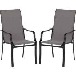 2er Set Gartenstühle mit Hoher Rückenlehne bis 150 kg Belastbar Terrassenstühle Grau