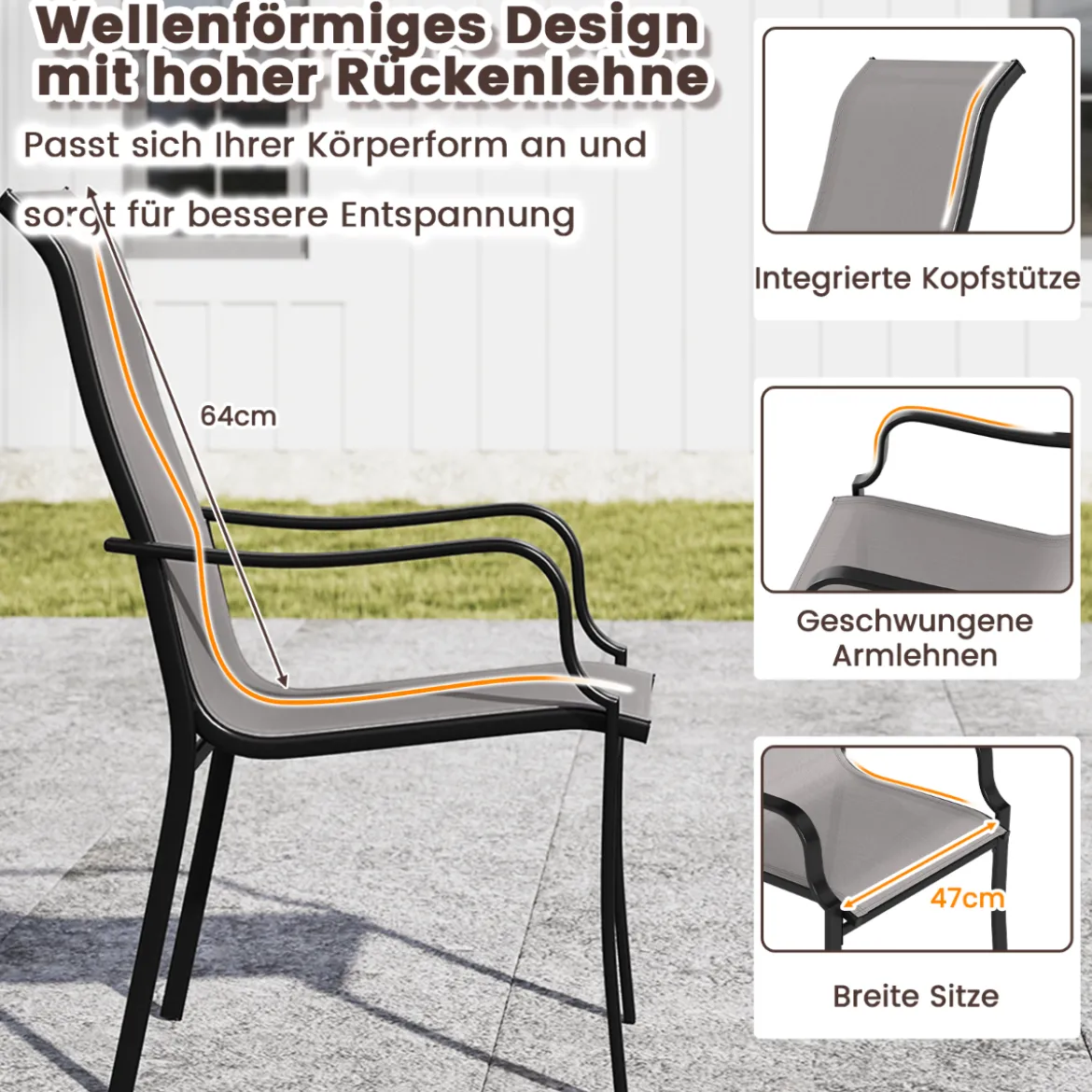 2er Set Gartenstühle mit Hoher Rückenlehne bis 150 kg Belastbar Terrassenstühle Grau