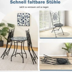 2er Set Gartenstühle mit Metallgestell Mosaik Klappstühle Terrassenstühle 55 x 42 x 94 cm