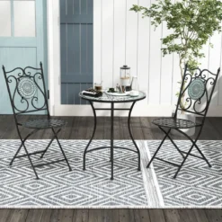 2er Set Gartenstühle mit Metallgestell Mosaik Klappstühle Terrassenstühle 55 x 42 x 94 cm