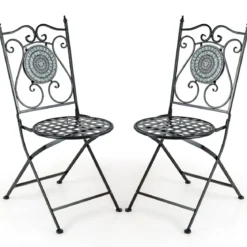2er Set Gartenstühle mit Metallgestell Mosaik Klappstühle Terrassenstühle 55 x 42 x 94 cm