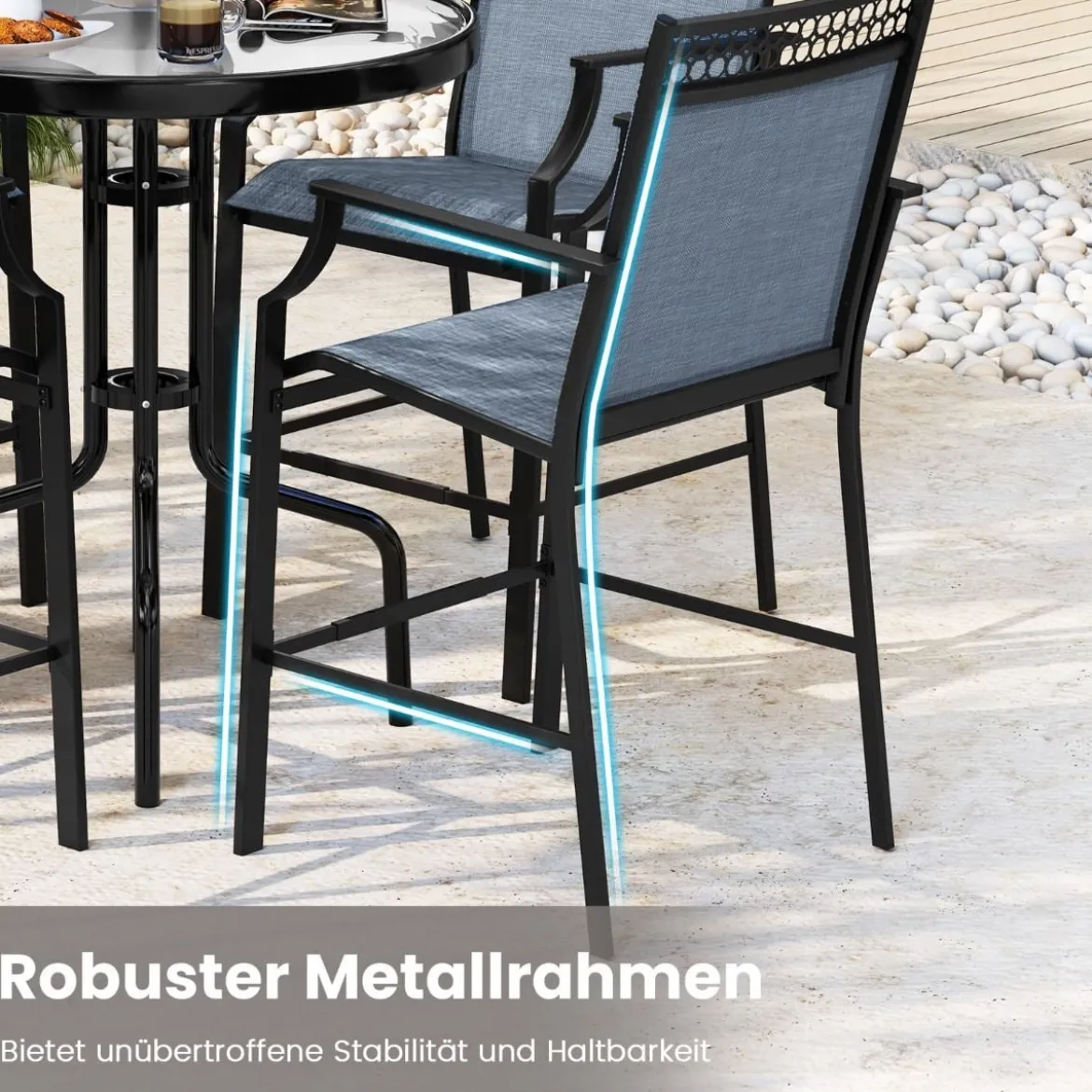2er Set Gartenstühle mit Schnell Trocknendem Stoff Hohe Terrassenstühle Balkonstühle