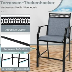 2er Set Gartenstühle mit Schnell Trocknendem Stoff Hohe Terrassenstühle Balkonstühle