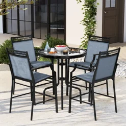 2er Set Gartenstühle mit Schnell Trocknendem Stoff Hohe Terrassenstühle Balkonstühle