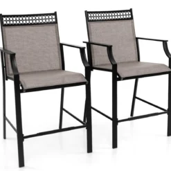 2er Set Gartenstühle mit Schnell Trocknendem Stoff Hohe Terrassenstühle Balkonstühle