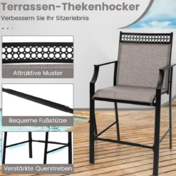 2er Set Gartenstühle mit Schnell Trocknendem Stoff Hohe Terrassenstühle Balkonstühle