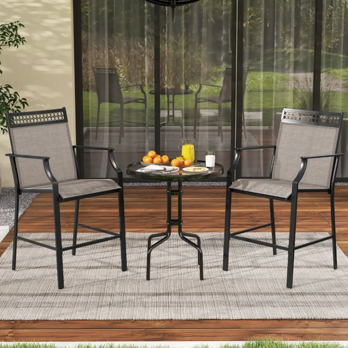 2er Set Gartenstühle mit Schnell Trocknendem Stoff Hohe Terrassenstühle Balkonstühle